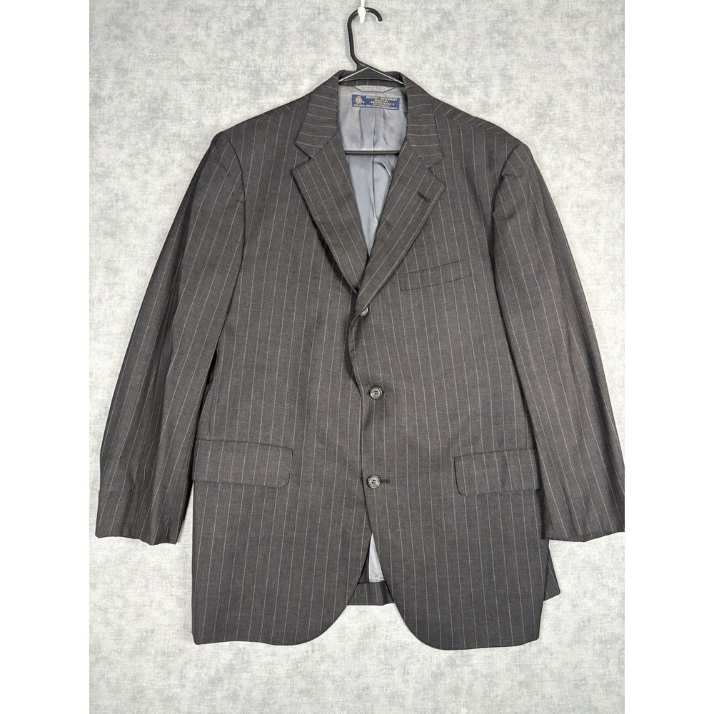 Vintage Brooks Brothers Makers Blazer 42R Gray Pinstripe Wool USA Union